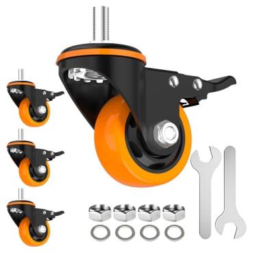 Imagem de JIN FU TOU Rodízios De 3 Polegadas Para Serviço Pesado, Haste De Rodízio 1/2-13 X 1 (Diâmetro Da Haste 1/2, Comprimento Da Haste 1), Conjunto De 4 Rodízios Com Trava De Segurança, Rodízios Industri