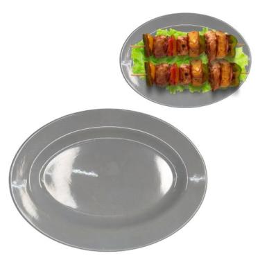 Imagem de Travessa em Melamina Prato Oval 25cm Cinza Porções - Sk