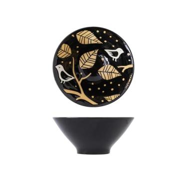 Imagem de 2 peças - Louça de cerâmica em estilo japonês em relevo, tigela de comer em forma de chapéu, tigela de arroz doméstica - tigela de chapéu 5,5 - pega preta