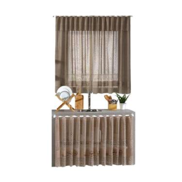 Imagem de Kit Cortinas de Renda Para Janela e Pia de Cozinha Nude Café, Nude Caf