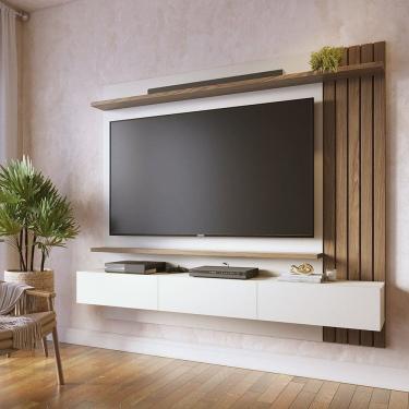 Imagem de Painel para Tv até 70 Polegadas 3 Portas Basculantes 2 Prateleiras Juriti Amêndoa / Off White Matte
