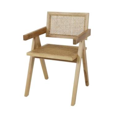 Imagem de Cadeira de Jantar Madeira com Braço Chandy Assento e Encosto em Palha Trançada para Sala de Estar Varanda Gourmet