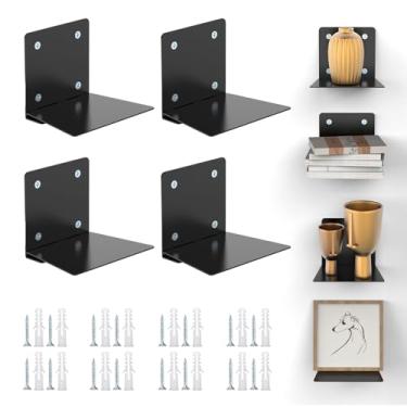 Imagem de Eapele Estante flutuante invisível, estante suspensa resistente, estante oculta montada na parede de aço com ferragens de montagem, 4 peças, preta