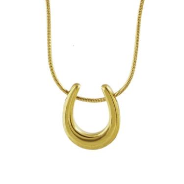 Imagem de CikSco Colar com pingente de ferradura em U banhado a ouro 18 K de aço inoxidável feminino delicado pequeno cavalo da sorte colar com pingente minimalista joia moderna, Aço inoxidável, Sem Pedra