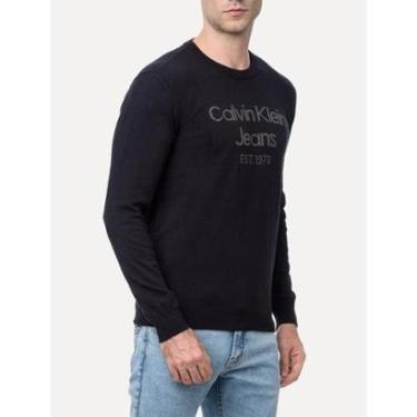 Imagem de Suéter Calvin Klein Jeans Masculino Tricot Gola Careca Logo 1978 Preto-Masculino