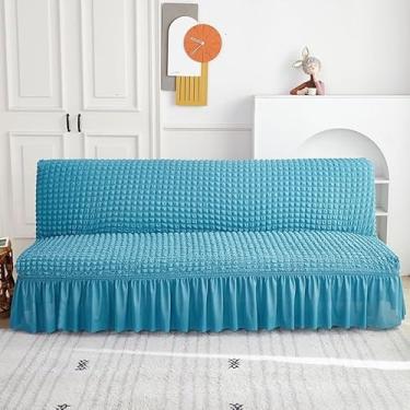 Imagem de Capa de futon sem braços com saia de babados, sofá-cama futon altamente elástica(Blue,Large (190-210cm))