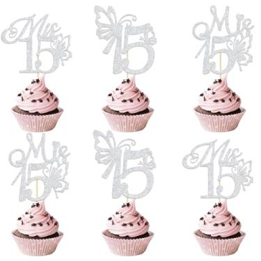 Imagem de KEWUFD 24PCS Mis 15 Cupcake Topper Mis 15 Anos Birthday Table Centerpieces for Girls Cheers to 15 Years Cake Decorations for 15th Birthday Anniversary Party Supplies Silver