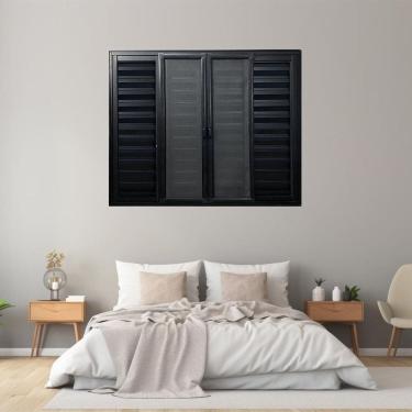 Imagem de Janela Veneziana 6 Folhas com Tela Mosquiteira Aluminio 100cm x 100cm Preto
