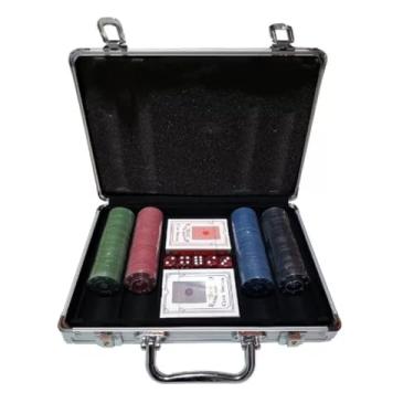 Imagem de Maleta De Poker Com 200 Fichas 2 Baralhos 5 Dados Jogos Top