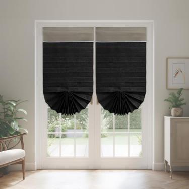 Imagem de AJAZZ Cortina de porta 100% blackout Tricia, cortinas francesas, escurecimento de quarto, cortina de janela para pátio, portas de vidro, cortina de porta de privacidade, amarração de portas (66 cm x