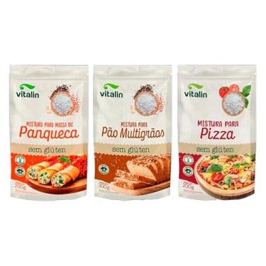 Imagem de Kit 3 Misturas Sem Glúten Vitalin: Panqueca, Pão Multigrãos, Pizza