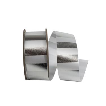 Imagem de Reliant Ribbon Fita de cetim de repetição de listras metálicas Cabana, branco/prata