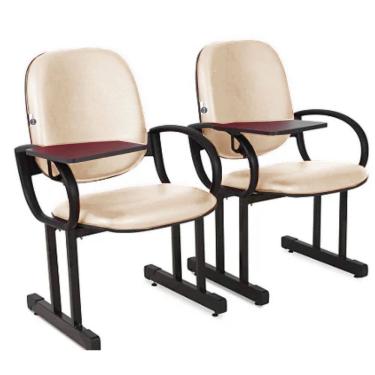 Imagem de 02 Cadeiras Escolar para Auditório e Escolas com Prancheta Linha Dallas Auditório Bege