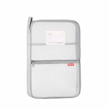 Imagem de Pendancy Bolsa de malha com zíper 37,5 x 27,4 cm Pastas de arquivo de nylon leve transparente, tamanho A4, multicamadas, organizador de documentos, bolsa de armazenamento para material de escritório e