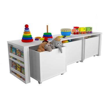 Imagem de Rack Organizador Infantil Com Baús E Porta Livros E Carrinhos Kenji 100% Mdf