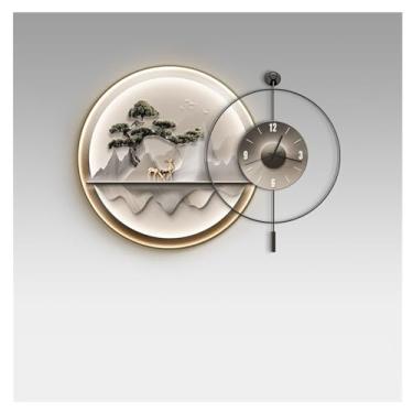 Imagem de Pintura decorativa com relógio Pintura decorativa de pinho para sala de jantar com relógio e controles remotos, esculturas de parede 3D, decoração de parede suspensa para sala de estar/sala de jantar/