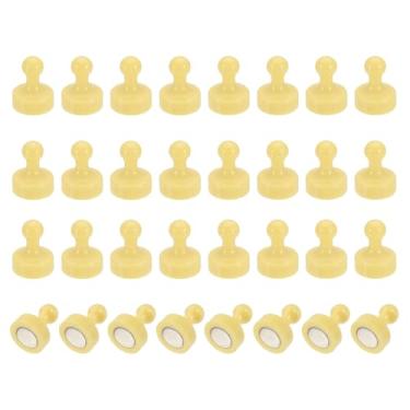 Imagem de PATIKIL 32 peças de pinos de ímãs, 1 x 0,8 ímãs fortes de geladeira quadro branco magnético tachinhas decorativas para geladeira Locker calendário escritório, amarelo