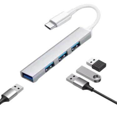 Imagem de Hub USB 3.0 4 Portas - 5 Gbps Alta Velocidade - Divisor e Expansor de Porta USB - Para Notebook, PC e MacBook - Modelo 2 em 1 com USB-C