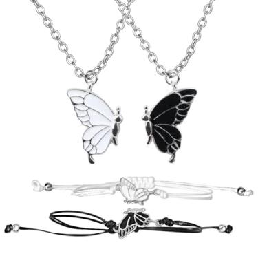 Imagem de Ximerinf Colares e pulseiras de borboleta da amizade BFF combinando joias para 2 melhores amigos, Large, Metal, Sem Pedra Preciosa