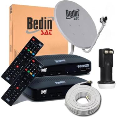 Imagem de Kit Completo Antena Parabólica Digital Banda Ku + 2 Receptores + LNBF Duplo + Cabo 15m