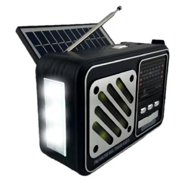 Imagem de Rádio Portátil Bluetooth com Painel Solar, Lanterna, USB, Cartão SD, AM/FM – Recarregável por Energia Solar ou Tomada – Rádio Multifuncional para Camping, Emergências e Uso Diário