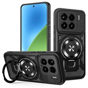 Imagem de Kukoufey Capa compatível com Xiaomi 15 5G 24129PN74G 24129PN74I 24129PN74C, compatível com MagSafe, suporte magnético giratório de 360 graus, capa de telefone preta
