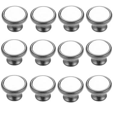 Imagem de Puxador de gaveta de 12 peças, liga de zinco, puxador de armário de cozinha, cerâmica, branca, móveis, gaveta, armário, móveis, puxadores pretos (orifício único preto)