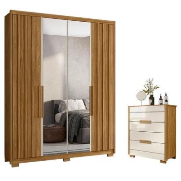 Imagem de Guarda Roupa Solteiro Califórnia e Cômoda Dhara Freijó Off White com E