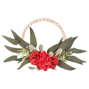 Imagem de Nishiyuenyi Wood Bead Floral Wreath Door Da Frente Do Aro Floral Boho Wall Hanging Decor For Wedding, Vermelho