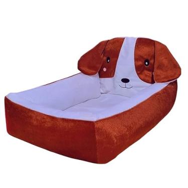 Imagem de Cama Pet com Bordado para Cachorro e Gato, Interior em Pelúcia, Colchonete Removível, Fundo Impermeável (Marrom com Branco, GG)