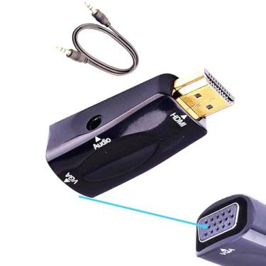 Imagem de FENGHAISHUN Adaptador HDMI para VGA fêmea VGA para HDMI macho banhado a ouro 1080P conversor conector com cabo conector de áudio de 3,5 mm 50 cm/19,68 polegadas para PC HDTV Desktop Laptop Projetor