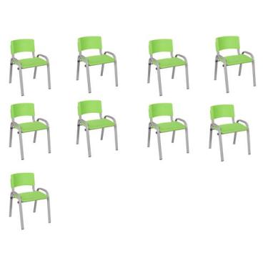 Imagem de Kit 9 Cadeiras Infantil Iso, Escola, Base Cinza- Verde Claro - J A Gar