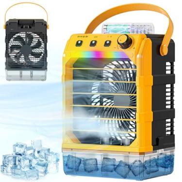 Imagem de Uniqwamo Ventilador de nebulização portátil compatível com bateria Dewalt 20V/60V (sem bateria) ou alimentado por USB, ventilador de resfriamento para quarto com 7 luzes, temporizador de 8H, tanque de