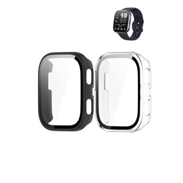 Imagem de Capa para relógio inteligente Amazfit Bip 6, protetor de tela de PC rígido WUNIAK para Amazfit Bip 6,9H vidro temperado ultrafino cobertura total à prova de choque, (pacote com 2, transparente + preto