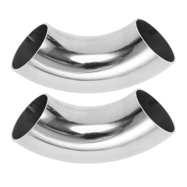 Imagem de Motoforti 2 peças 90 graus mandril curva cotovelo carro modificado tubo de escape tubulação 304 aço inoxidável tom prata 304