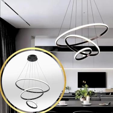 Imagem de Gimpo, Luminária LED 80 Watts 3 Anéis 115cm Altura Ajustável Lustre Pendente Suspenso Teto Gimpo KJDD-L-176 COR:PRETO