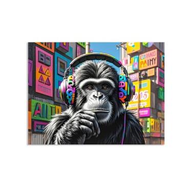 Imagem de Macaco gorila animal pintura inspiradora imagens pôsteres arte abstrata cidade macaco chimpposter banksy arte de parede para sala de estar escritório decoração de parede 90 x 70 cm (91.4x71.1 cm) sem