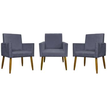 Imagem de Kit 3 Poltronas Decorativas Confortáveis Mari - Cinza Suede