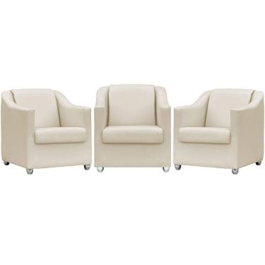 Imagem de Kit 3 Poltronas Mila Corino Cores Pé De Plástico Cromado - Bege Corino