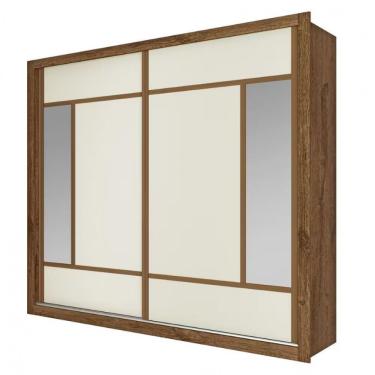 Imagem de Guarda Roupa Casal Triunfo Flex Com Espelho 2 Portas De Correr E 6 Gavetas Europa Brauna E Off White