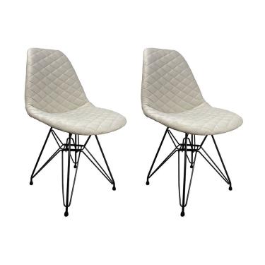 Imagem de Kit 2 Cadeiras Jantar Estofadas Nude Eiffel Eames Base Ferro Preto - Cor: Marrom