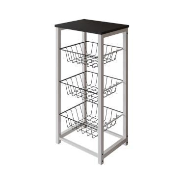 Imagem de Fruteira De Chão Cozinha Desmontada Aço Branco Cesto Preto Tampo Preto Madri - Cor: Branco