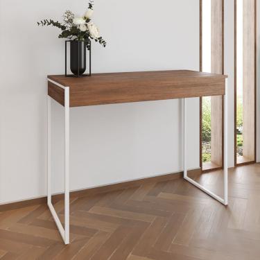 Imagem de Aparador Industrial Retangular Califórnia Amêndoa 137X40Cm Base Ferro Branco - Cor: Marrom