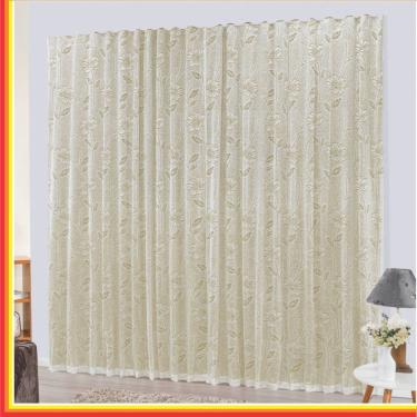 Imagem de Cortina Charme Em Renda Com Voal 4,00 X 2,50 Para Varão - Palha