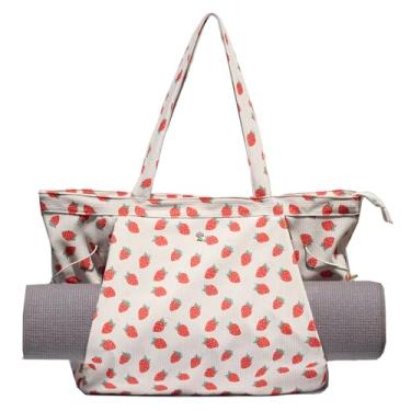 Imagem de ESVAN Bolsa de ioga para mulheres, bolsa de ombro com cordão para escritório, treino, viagem, pilates, academia e praia (veludo cotelê vermelho morango)