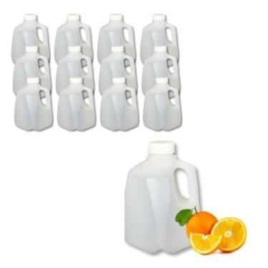 Imagem de Pacote com 12 – Mini jarras de leite com tampas – Recipientes de armazenamento de leite de plástico para agachamento, 1 litro de suco, água, leite ou chá