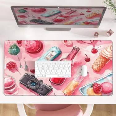 Imagem de AQQA Tapete de mouse grande, lindo tapete de mesa rosa para desktop, tapete de mesa de jogos à prova d'água, mousepad grande antiderrapante com bordas costuradas para mulheres e meninas (80 cm x 40 cm
