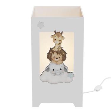 Imagem de Abajur Luminária MDF Quarto Kit Higiene Safari Baby Nuvem - Neném na N