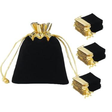 Imagem de zmgmsmh 7 x 9 cm, preto, 30 peças, sacos de presente de veludo com cordão com bordas douradas para pequenas bolsas de joias de presente, lembrancinhas de casamento, sacos de doces, sacos de dados (7 x