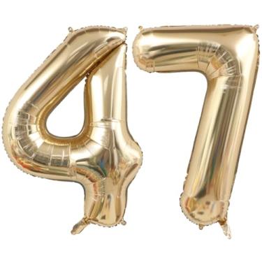 Imagem de ANGEL Q HOUSE Balões Dourados Claros De 40" Com 47 Números, Gigantes Brancos Folha Metálica, Digitais Grandes Hélio, Champanhe, Aniversário, Jumbo, 47º Ou 74º Suprimentos Para Decoração Festa